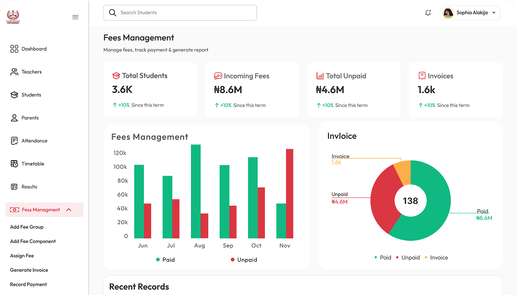 SchoolBase dashboard preview